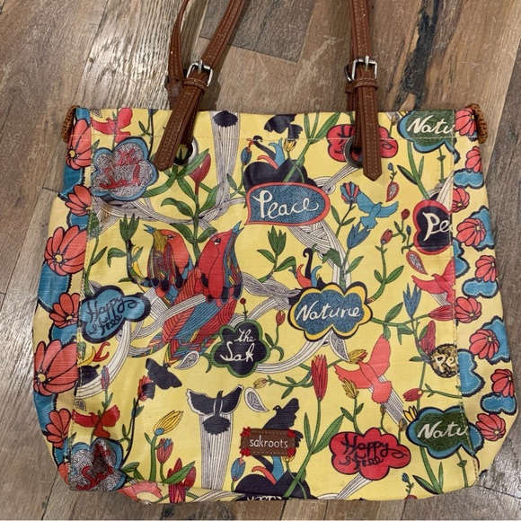 Sakroots Coated Canvas Peace/Bird Multicolored Floral Print Tote Bag - Picture 3 of 16